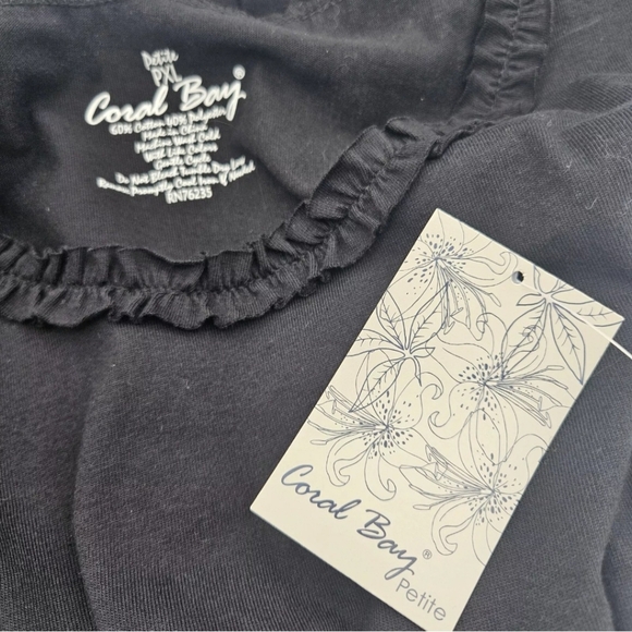 Coral Bay Ruffle Neck Sleeveless Top Black Petite XL Fern Design Stitch NWT - Picture 3 of 7